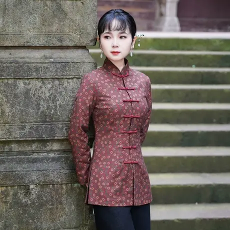 筠雅冬季新款复古唐装女棉袄加厚保暖外套女中国风中式女装23J641商品大图