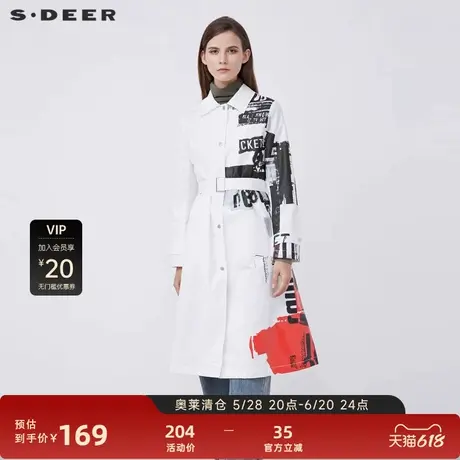 【sdeer奥莱】圣迪奥时尚翻领字母胶印收腰长款风衣S21381824图片