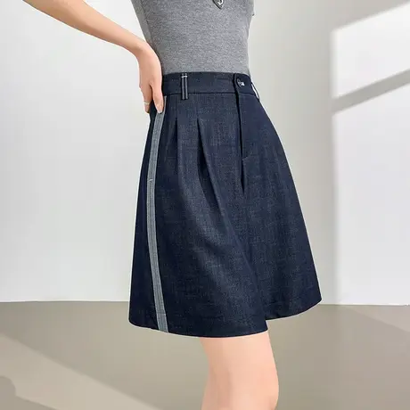 天丝五分牛仔短裤女夏季薄款高腰宽松显瘦条纹直筒A字阔腿热裤子商品大图