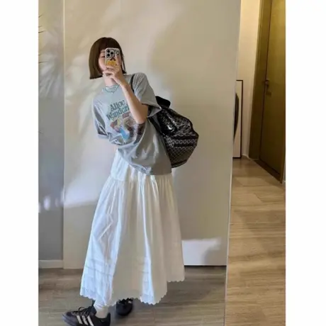 卡通复古懒慵风字母印花短袖t恤女夏季新款纯棉灰色宽松显瘦上衣商品大图