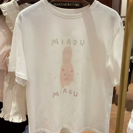 2025夏装上新!套头圆领可爱卡通印花韩系宽松百搭雪花棉短袖T恤女商品大图