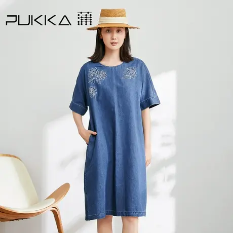 蒲PUKKA 女装棉质牛仔裙2023春装新款设计感绣花连衣裙商场同款图片