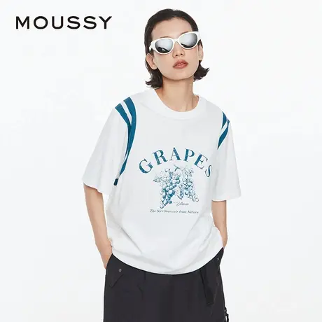 MOUSSY 夏季女复古风撞色蔬果印花短袖T恤028HSZ90-1021图片