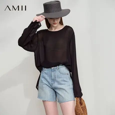 AMII【轻薄遮阳衬衫】韩版休闲后背开叉绑带雪纺衫轻薄遮阳衬衫商品大图