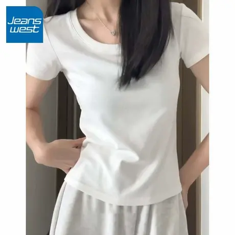 KV真维斯白色超好看t恤正肩夏款女韩版 紧身圆领短袖修身显瘦上衣商品大图