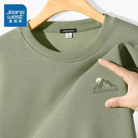 NN真维斯休闲圆领卫衣男款春秋森系绿色宽松上衣青少年套头衫外套商品大图