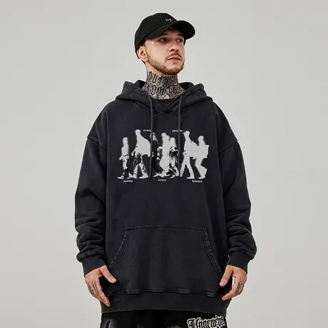 2025重磅美式复古加肥加大码卫衣男连帽纯棉水洗做旧胖子加绒秋冬商品大图