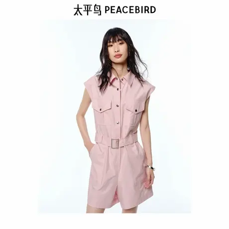 商场同款 太平鸟工装风连衣裙裤女2025夏新款收腰粉色A3FAF2155商品大图