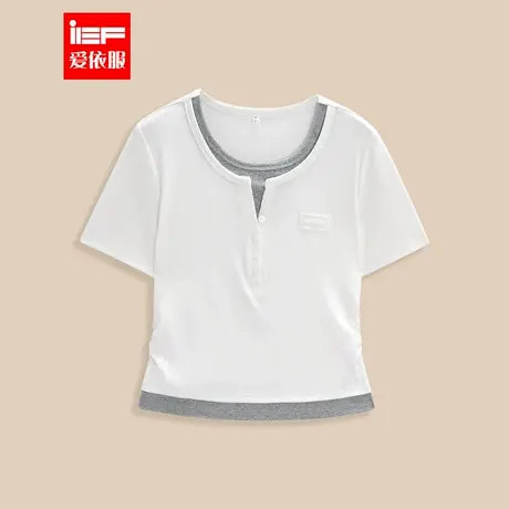 IEF/爱依服2025夏季新款韩版时尚假两件设计通勤百搭设计感上衣图片