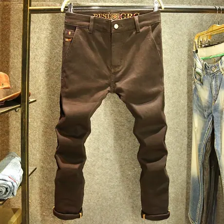 简约百搭棕色休闲裤男小脚修身弹力裤子潮流时尚青年长裤子春秋款图片