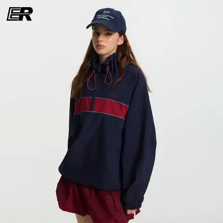 ER半拉链古着日系夹克外套2025秋撞色美式街头嘻哈宽松轻户外上衣图片