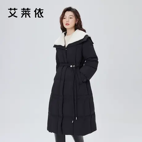 艾莱依长款羽绒服冬季女2023年新款收腰仿羊羔毛领可拆卸保暖外套图片