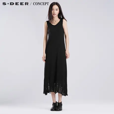 【上新】sdeer圣迪奥针织连衣裙 女优美镂空无袖连衣裙S16383526图片