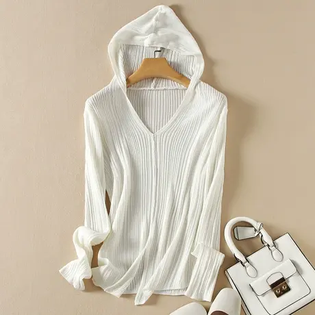 春装新款连帽套头长袖羊毛针织衫女韩版宽松外穿休闲简约毛衣女商品大图