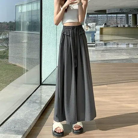 冰丝抗皱阔腿裙裤女2025夏季薄款高腰宽松显瘦垂感遮胯灰色休闲裤商品大图