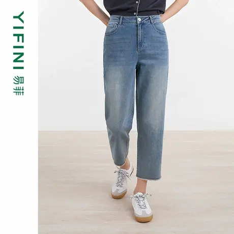 [专柜同款]Yifini/易菲显瘦法棍裤夏装新款休闲九分牛仔裤商品大图