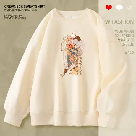 国风圆领卫衣女春秋薄上衣初中生春季2024年新款宽松女装早春外套商品大图