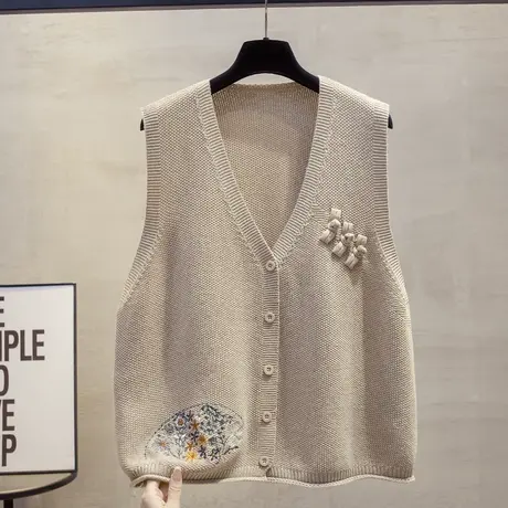 开衫v领针织马甲背心女2025春秋新款宽松外穿马夹国风毛衣坎肩潮图片