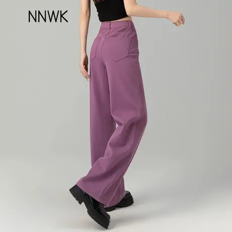 女士直筒牛仔裤女2025新款春秋季紫色阔腿裤女宽松显瘦设计感长裤商品大图