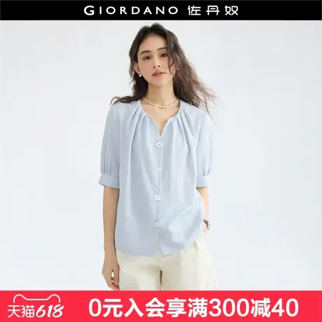 设计师款佐丹奴肌理感衬衫女新款压褶V领不规则纽扣衬衫18345507图片