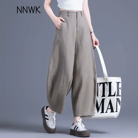 亚麻弯刀裤子女夏薄款2025新款慵懒风灯笼裤小个子九分哈伦休闲裤图片