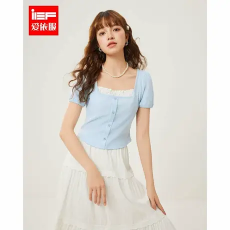 IEF/爱依服2025春夏新款法式甜美纯欲风假两件设计修身短款上衣图片