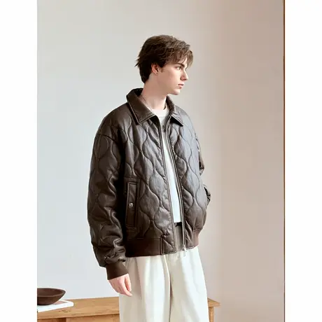 Lilbetter巴恩风barnfit复古pu皮棉衣2024冬季新款保暖翻领外套男商品大图