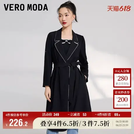 Vero Moda奥莱风衣外套女春秋新款翻领明线装饰通勤中长大衣上衣商品大图
