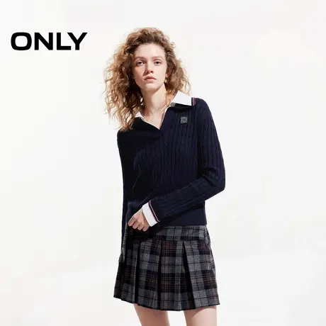 ONLY2025夏季新款学院风假两件撞色拼接翻领针织衫女|125313024商品大图