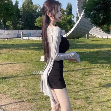 现货 东大门LA002舒适慵懒感简约防晒长款薄开衫空调衫se商品大图