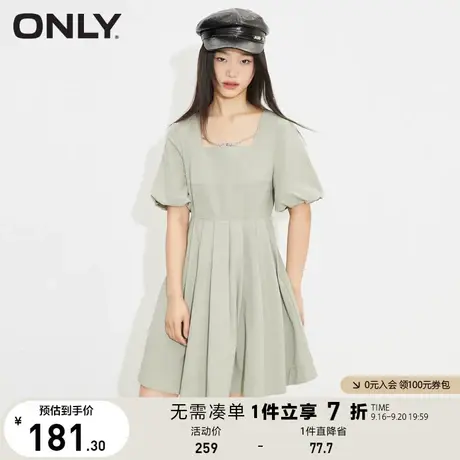 ONLY奥莱夏季泡泡袖短款U领高腰纯色百褶连衣裙女图片