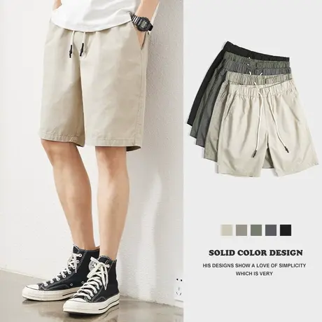 汉斯卡休闲短裤男夏季外穿工装五分裤男士纯棉宽松直筒运动中裤男商品大图