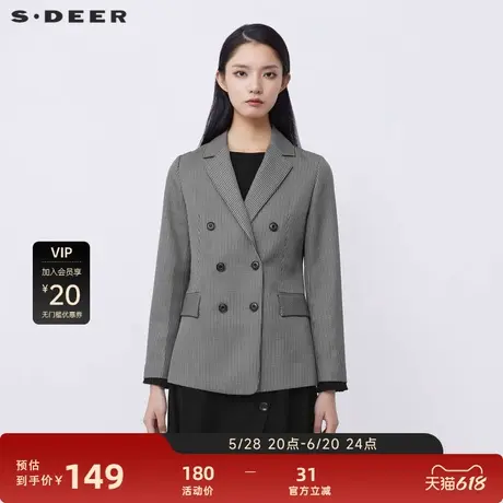 【sdeer奥莱】圣迪奥通勤风平驳领双排扣条纹西装外套S21362214图片