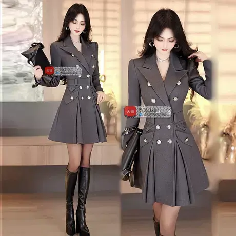 VJE冬季OL职业双排扣洋气外套新款气质减龄通勤加厚大衣商品大图