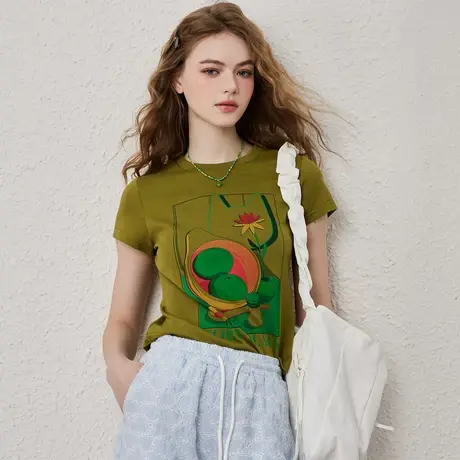 a02时尚休闲显瘦圆领女式T恤夏季个性图案印花百搭短袖上衣图片