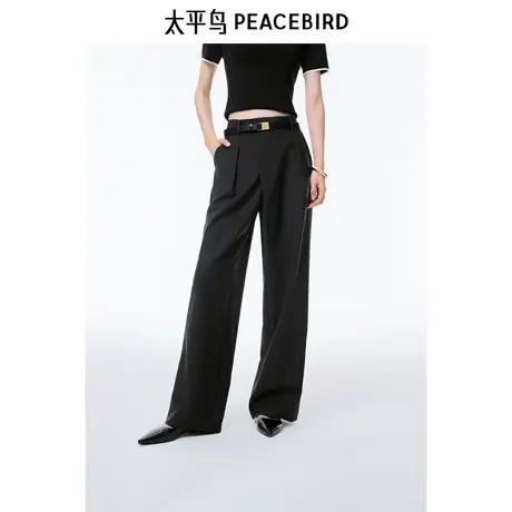 【商场同款】太平鸟女装2025年夏季新款精纺羊毛休闲裤A1GBF2134商品大图