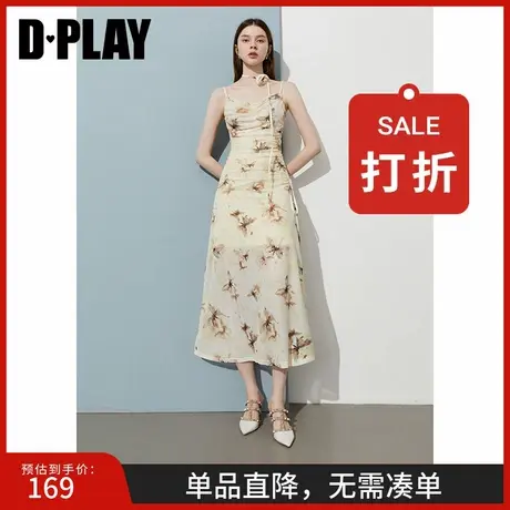 DPLAY【度假系列】2025夏季法式荡领印花海边度假吊带连衣裙长裙商品大图