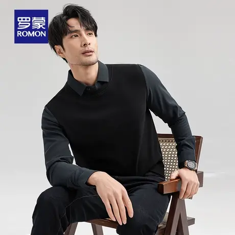 【含绵羊毛+桑蚕丝】罗蒙男士百搭假两件针织衫2025秋冬新款毛衣图片