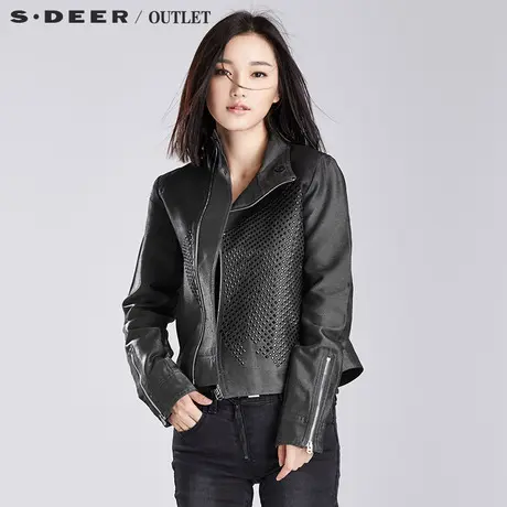 s.deer圣迪奥女装春装新款立领修身短款bf风机车外套S15382218图片