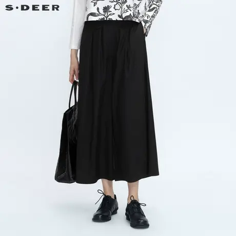 sdeer圣迪奥春秋装时尚松紧拼接暗褶拼接阔腿长裤女S21180813图片