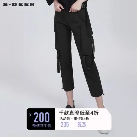 sdeer圣迪奥夏季个性运动长裤松紧字母黑色工装长裤女S21280831图片