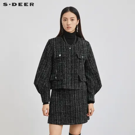 sdeer圣迪奥女装OL风圆领千鸟格宫廷袖外套S223Z2246图片