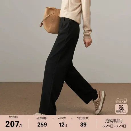 娅丽达宽松直筒哈伦裤女冬季仿毛呢裤子2024新款休闲裤黑色镰刀裤商品大图