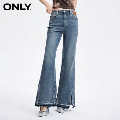 ONLY奥莱夏季时尚通勤毛边开叉微喇裤高腰牛仔裤女|124132037图片