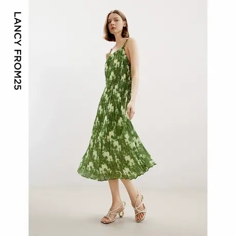 朗姿法式气质印花高级感吊带裙女2024新款夏季复古长款茶歇连衣裙商品大图