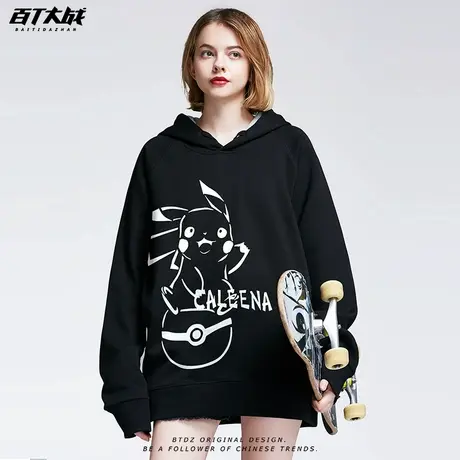 简约潮流日系春秋情侣装手绘卡通ins风圆领卫衣男女薄款大码上衣图片