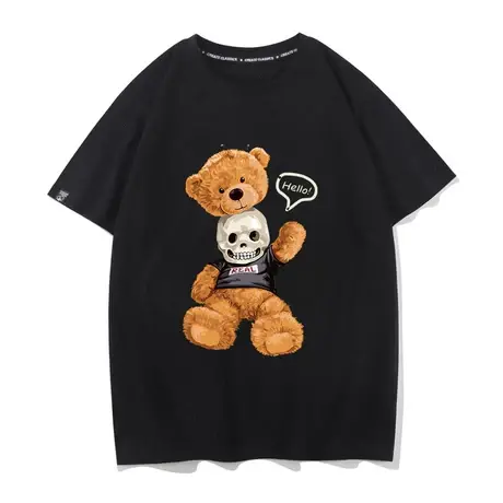 骷髅头小熊ins潮流可爱卡通情侣百搭短袖体恤韩版bf风日系打底衫商品大图