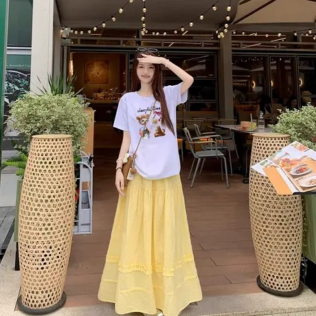 纯棉减龄短袖t恤女2025夏季新款黑色显瘦百搭小众设计感甜酷上衣商品大图