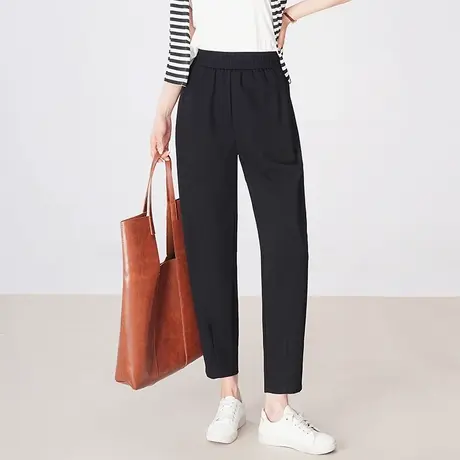2024春夏新款小个子大码哈伦裤女黑色显瘦休闲运动裤九分萝卜裤子图片