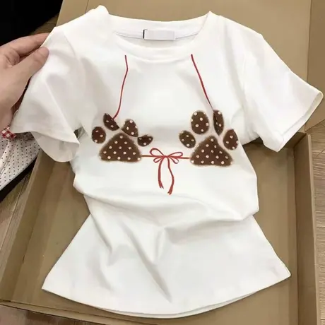 chic甜辣短袖T恤女夏季修身韩版内搭打底衫个性趣味印花半袖上衣商品大图